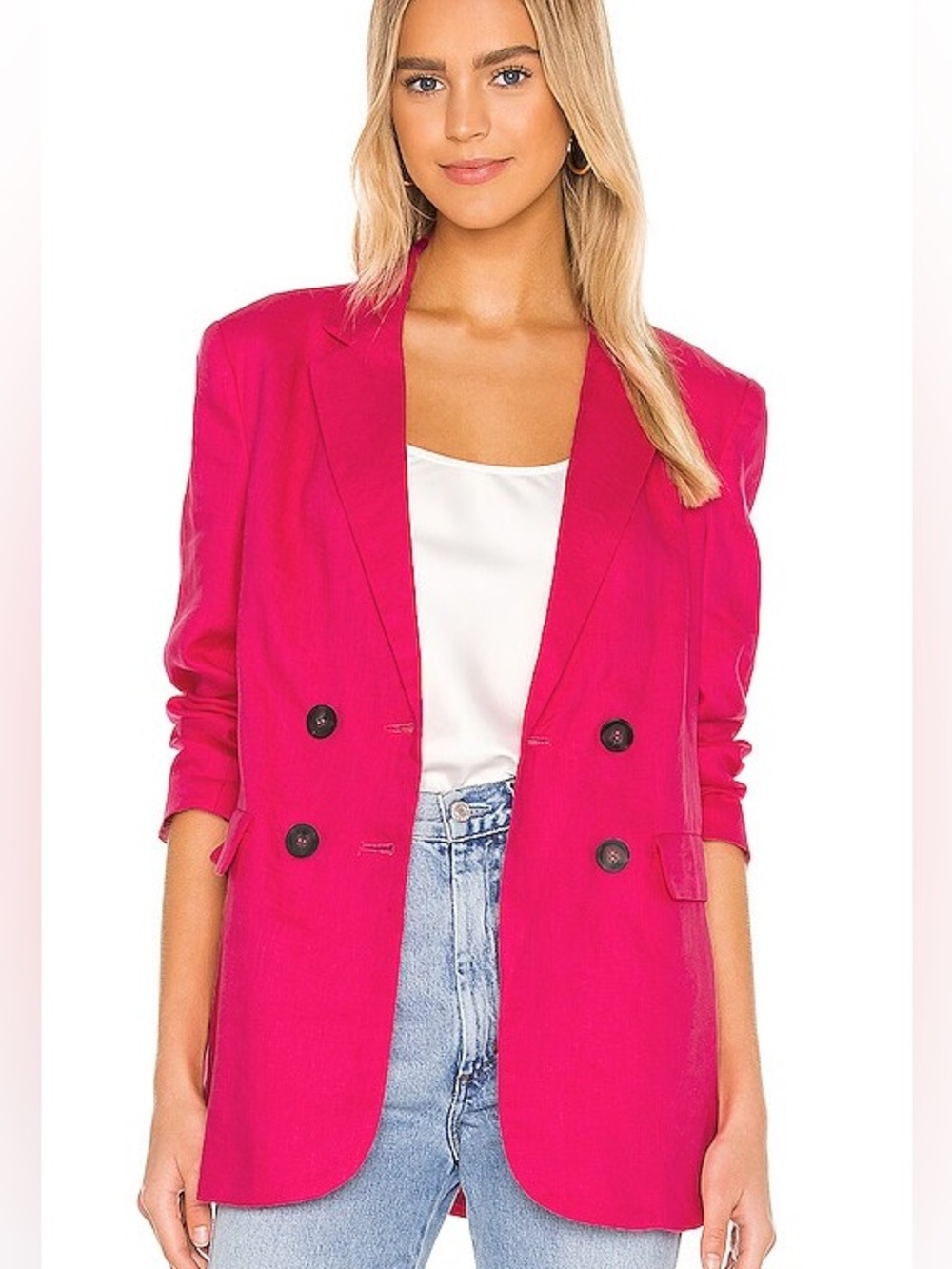 Revolve Sanctuary Cape Cod Double Breasted Blazer Hibiscus Pink 100% Linen SZ S